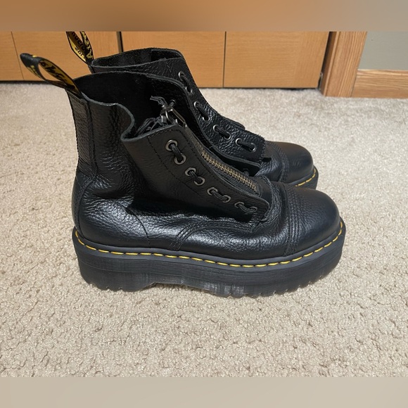Women’s Dr. Martens Sinclair Black Leather Combat Boots with Yellow Stitching - Picture 2 of 7